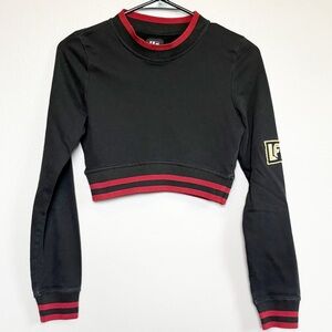 LF Los Angeles Long Sleeve Cotton Fitted Cropped Top Black and Red Size XS